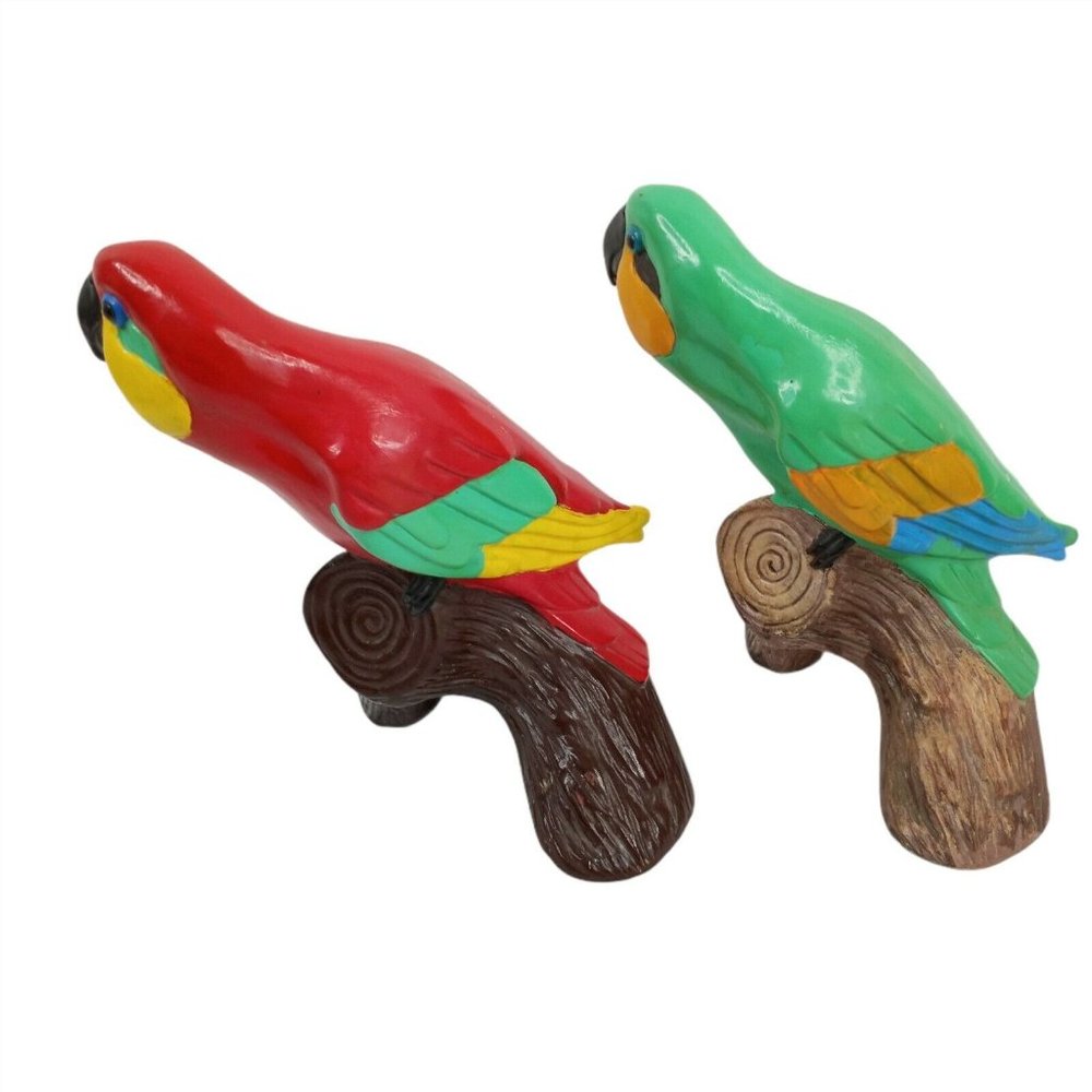 Parrot Figurine Green Red Hand Painted 11" Ceramic Rianna Lot of 2 - Picture 2 of 9
